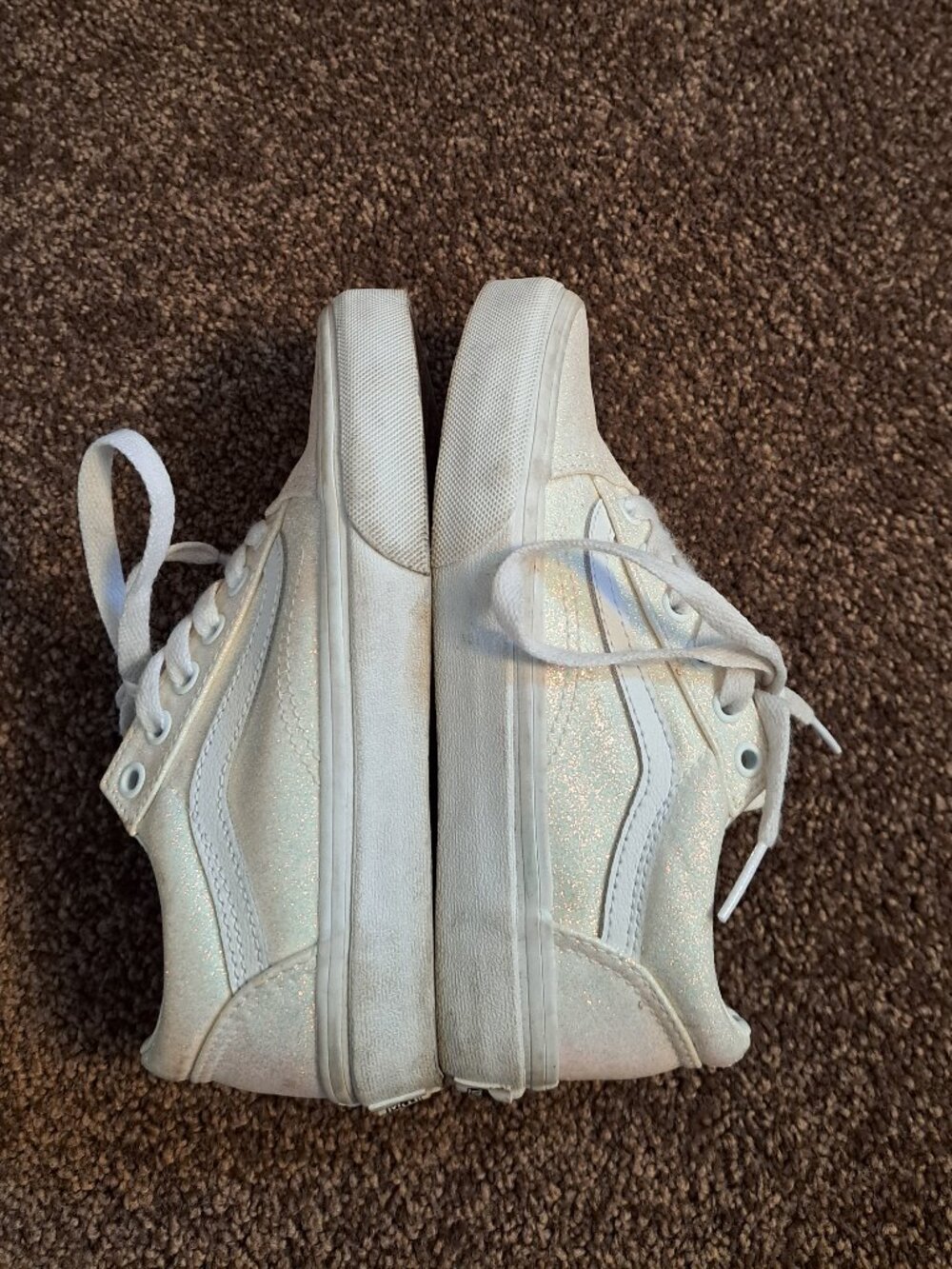 Vans old skool Kids Sz 1 Glitter White Classic Skateboard sneakers shoes - Picture 8 of 10